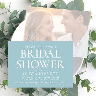 Chic Bridal Shower Photo Typography Wedding Teal Invitation