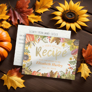 Chic Bridal Shower Recipe Autumn Fall Maple Leaves Invitation Postcard