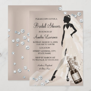 Chic Bride beige Sparkle Diamond Bridal Shower Invitation