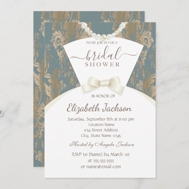  Chic Bride Dress Damask Bridal Shower  Invitation (Front/Back)