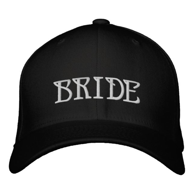 Chic Bride white text black wedding Embroidered Hat (Front)