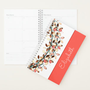 Chic Bridesmaid Coral Name Leafy Branch Custom Planner