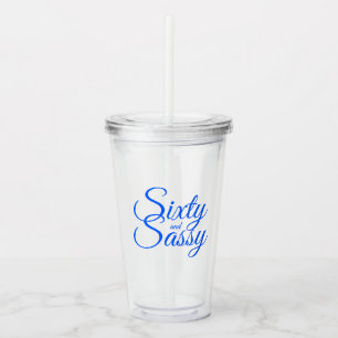 Chic Bright Blue Script Sixty Sassy 60th Birthday Acrylic Tumbler