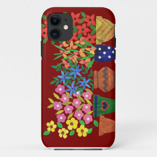 Chic Bright Collage Flowers on Maroon Case-Mate iPhone Case