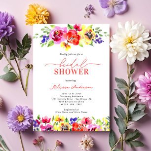 Chic Bright Colourful Floral Bridal Shower Invitation
