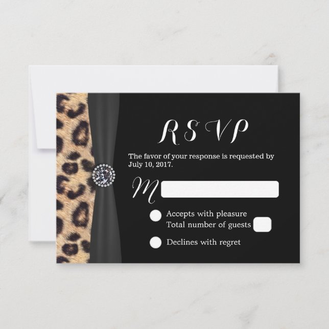 Chic Bright Diamond & Leopard Print Wedding RSVP Card (Front)