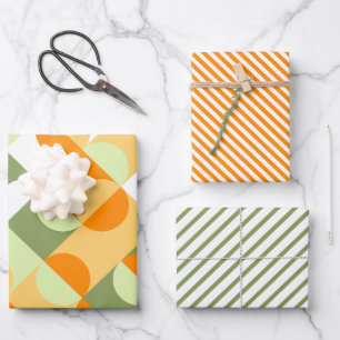 Chic Bright Green Sunny Orange Circles Art Pattern Wrapping Paper Sheet