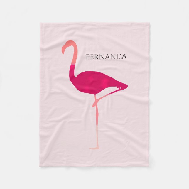 Chic Bright Pink Personalised Watercolor Flamingo Fleece Blanket (Front)