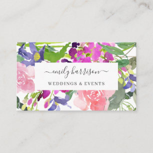 Chic Bright Watercolor Floral Blush Business Card