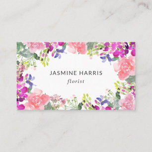 Chic Bright Watercolor Floral Business Card