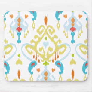 Chic bright yellow and blue tribal ikat print mouse pad