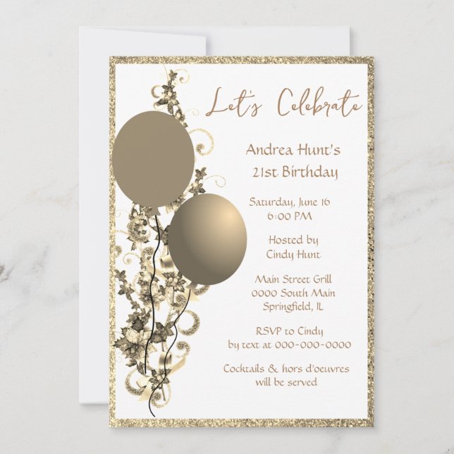 Chic Bronze Gold Glitter Brithday Invitation (Front)