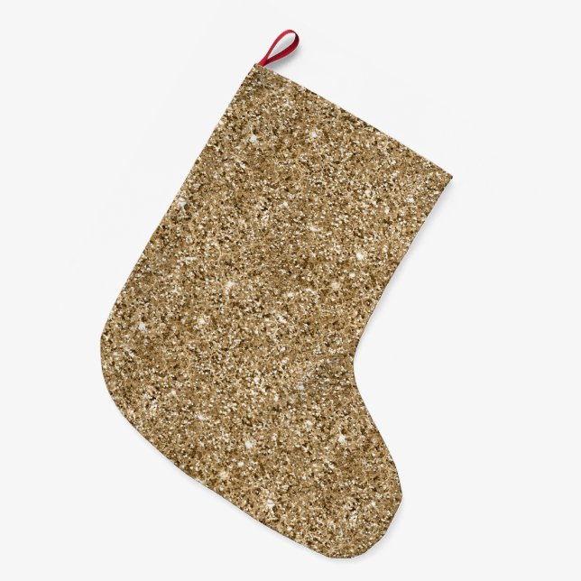 Chic Bronze Gold Glitter     Large Christmas Stocking (Front (Hanging))