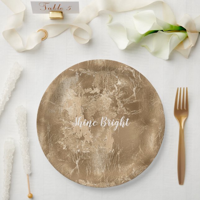 Chic Bronze Gold   Paper Plate (Wedding)