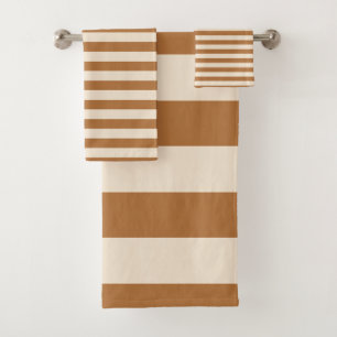 Chic Bronze Off-White Striped pattern Bath Towel Set