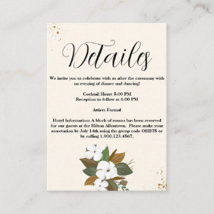 Chic Brown And Cream Floral Wedding Details Enclosure Card