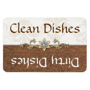 Chic Brown and Ivory Damask Dishwasher Magnet