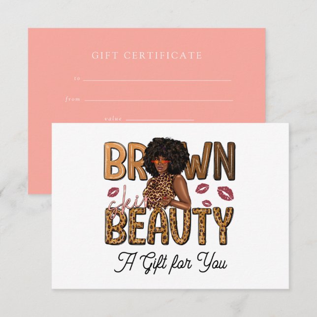 Chic Brown Beauty Gift Certificate Invitation (Front/Back)