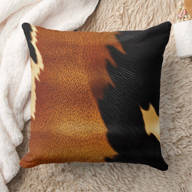 Chic Brown Black Cream Western Cowhide  Cushion (Blanket)