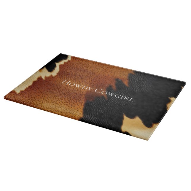 Chic Brown Black Cream Western Cowhide  Cutting Board (Corner)