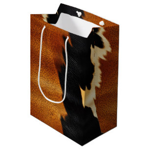 Chic Brown Black Cream Western Cowhide  Medium Gift Bag