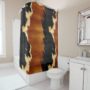 Chic Brown Black Cream Western Cowhide  Shower Curtain