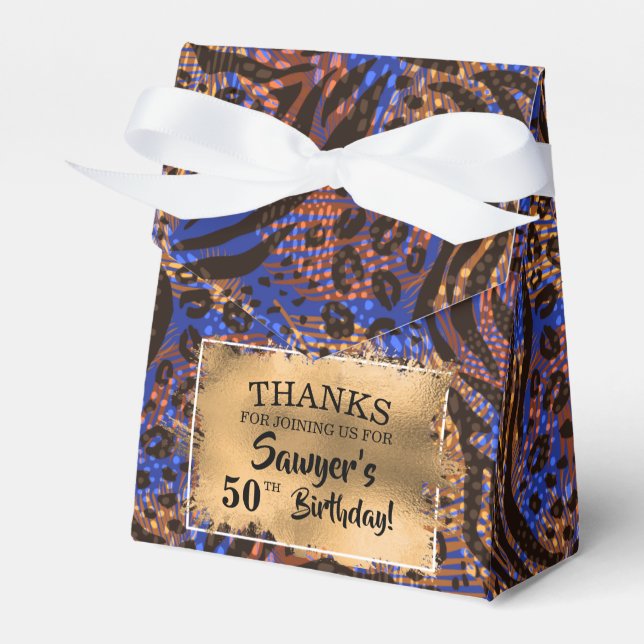 Chic Brown Blue Animal Print Faux Foil Favour Box (Front Side)