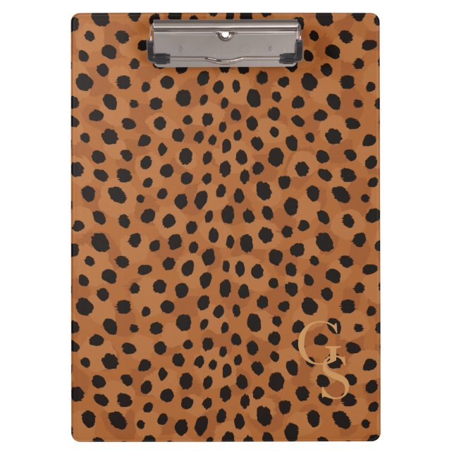 Chic brown cheetah print monogram clipboard (Front)