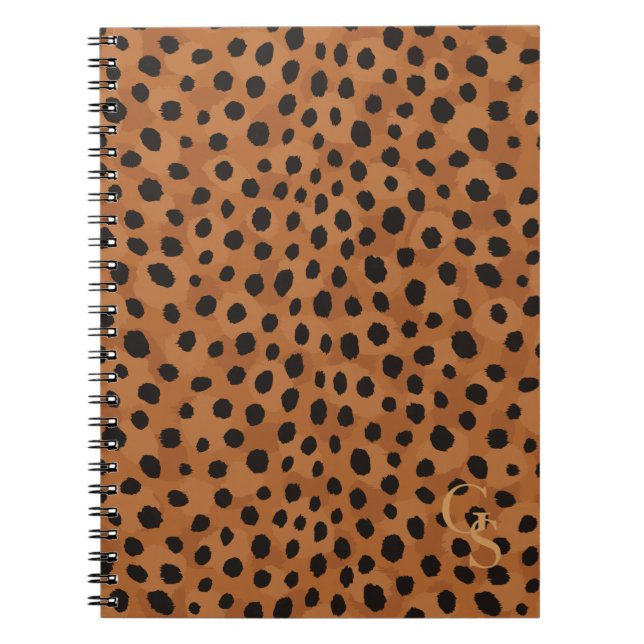 Chic brown cheetah print monogram spiral notebook (Front)