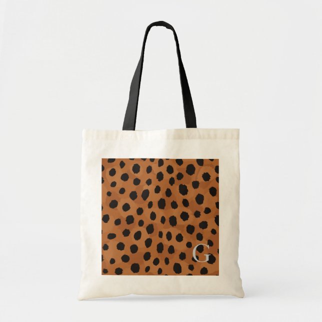 Chic brown cheetah print monogram tote bag (Front)