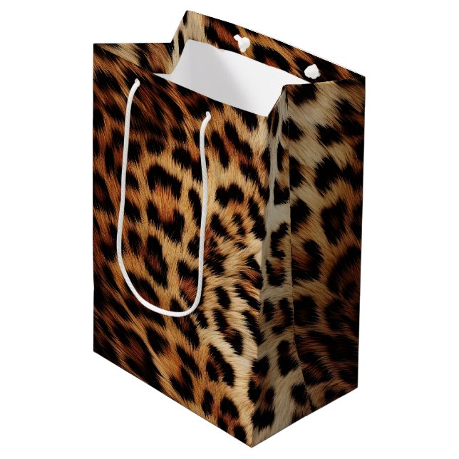 Chic Brown Cream Leopard  Medium Gift Bag (Front Angled)