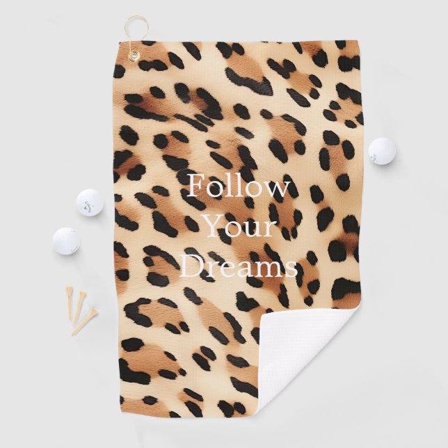 Chic Brown Cream Leopard Print Golf Towel (InSitu)