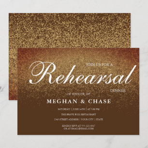 Chic Brown Gold Glitter Rehearsal Dinner Invitation