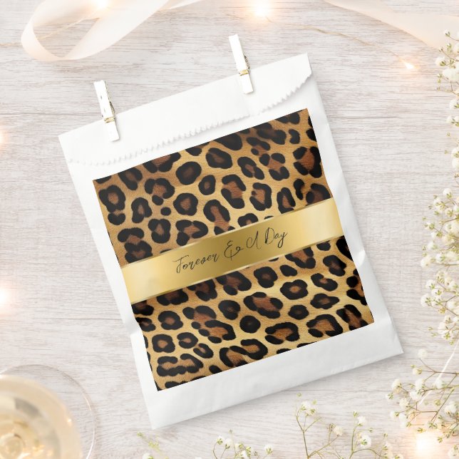 Chic Brown Gold Leopard Wedding Favour Bags (Clipped)