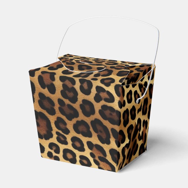 Chic Brown Gold Leopard Wedding Favour Box (Front Side)