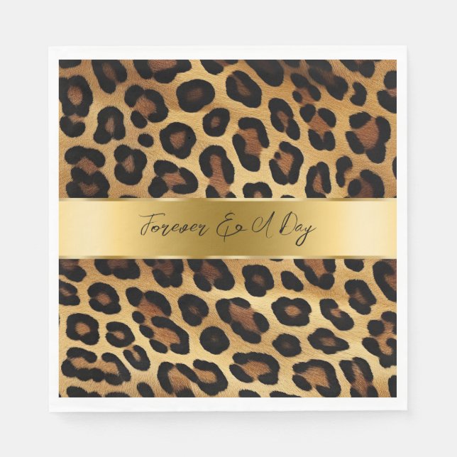Chic Brown Gold Leopard Wedding Napkin (Front)