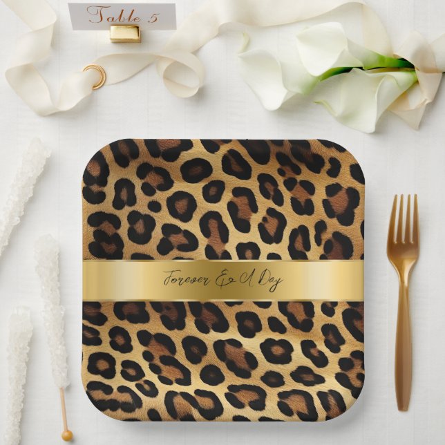 Chic Brown Gold Leopard Wedding Paper Plate (Wedding)