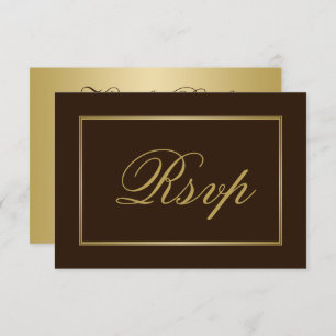 Chic Brown Gold Script Calligraphy Wedding RSVP Card