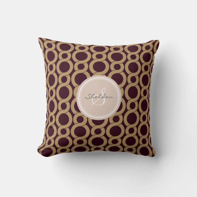 Chic brown interlocking circle pattern monogram cushion (Front)