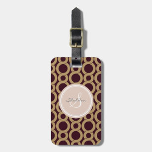 Chic brown interlocking circle pattern monogram luggage tag