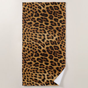 Chic Brown Leopard Print Beach Towel