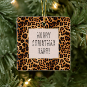 Chic Brown Leopard Print Christmas Ceramic Ornament