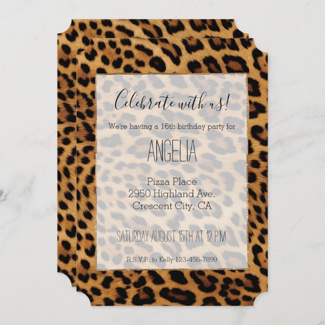 Chic Brown Leopard Print Invitation (Front/Back)