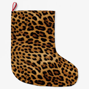 Chic Brown Leopard Print Large Christmas Stocking