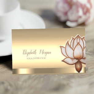 Chic Brown Lotus Flower Yoga Instructor Business Card