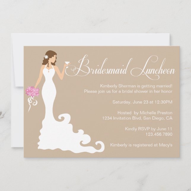 Chic Brown Modern Bride Posh Bridesmaid Luncheon Invitation (Front)