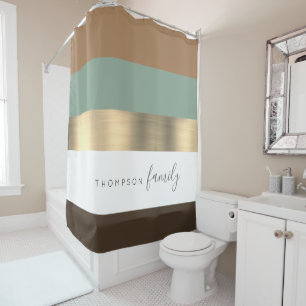 Chic brown neutral striped coloured family shower curtain
