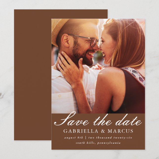 Chic Brown Photo Wedding Save The Date (Front/Back)