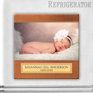 Chic Brown Rose Gold Baby Photo Magnet