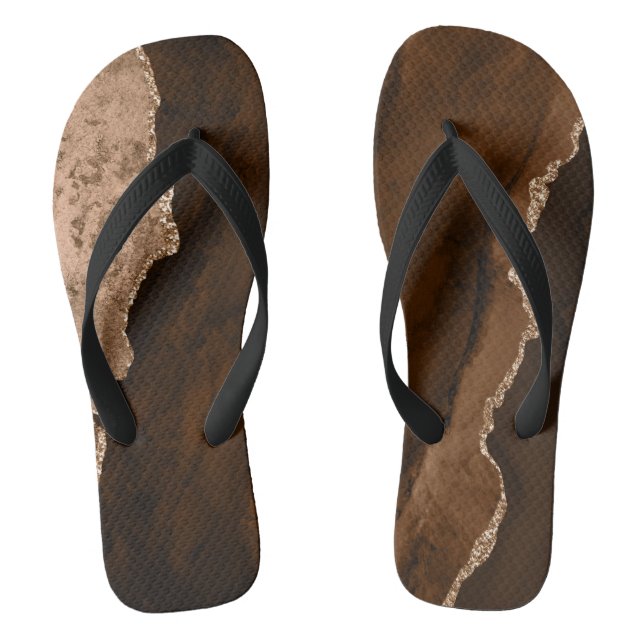 Chic Brown Rose Gold Glitter Agate Custom Monogram Jandals (Footbed)